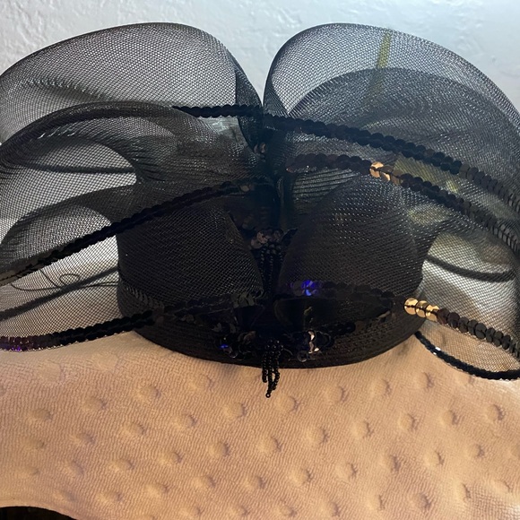 Black Tulle, Sequin and Beaded Fancy Hat - Picture 11 of 14